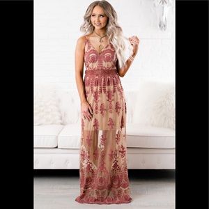 Dress Forum Beige and Mauve Maxi dress- size large